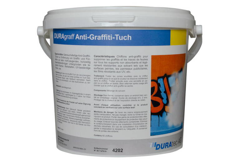 DURAgraff Anti-Graffiti-Tuch - getränkte Reinigungstücher zur Entfernung von Graffiti von allen kurzzeitig lösemittelbeständigen, nicht-saugenden Untergründen